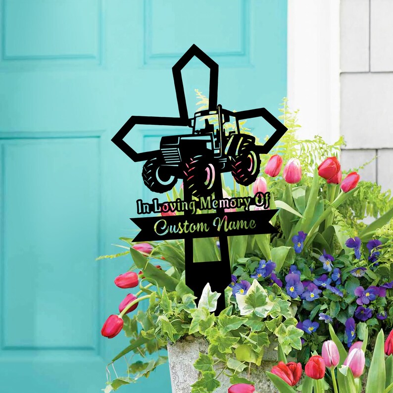 Personalized Tractor Memorial Stake, Tractor Metal Stake, Farmer Loss