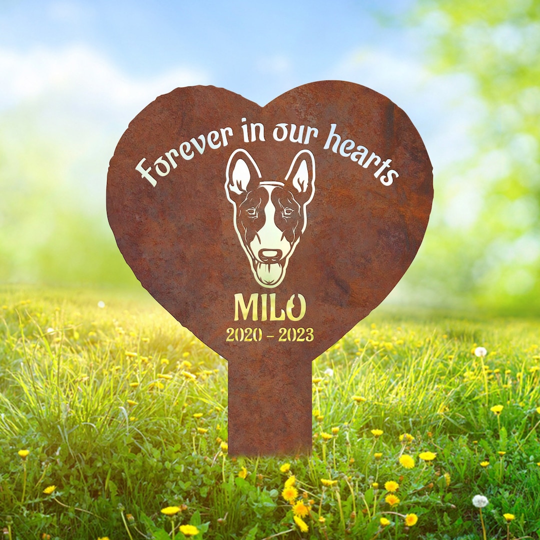 Rustic Metal Dog Garden Stake, Bull Terriers Dog Loss, Custom Dog Name