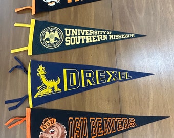 Banderines universitarios vintage de 20 pulgadas: ¡a tu elección! - Múltiples banderines vintage de fieltro