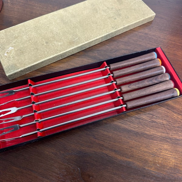 Vintage Mid Century Fondue Sticks, 6 Retro Fondue Forks, Dinner Party