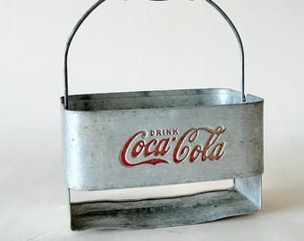 Vintage Coca Cola Carrier Metal Coke Bottle Caddy Rustic Farmhouse Drink Holder Soda Crate Retro Kitchen Decor