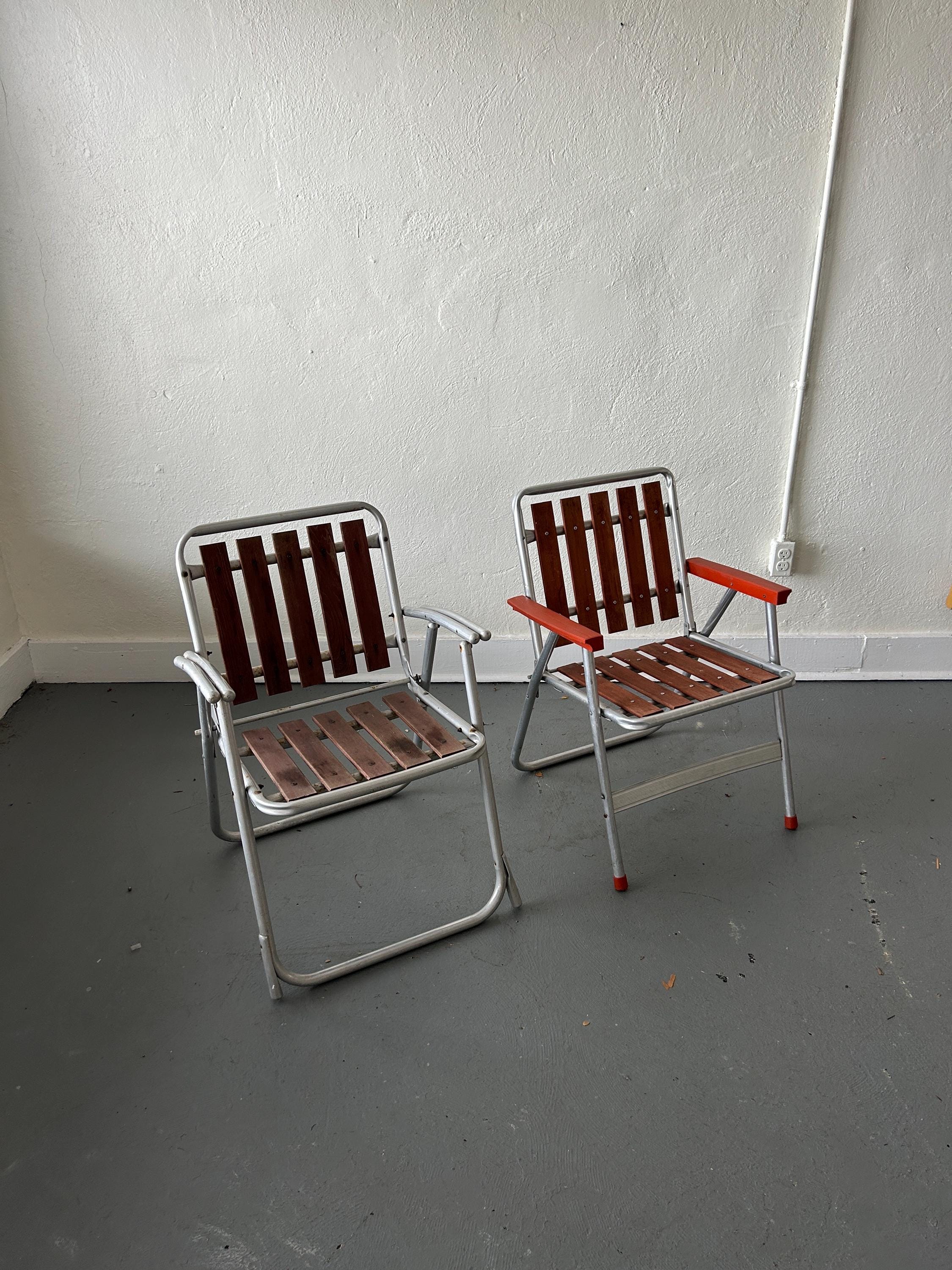 Set of 2 MCM Wood Slat & Aluminum Chair, Vintage Patio Chair