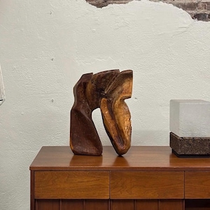 Vintage Wood Sculpture, 1970s Abstract Wood Carving, Home Decor, Free Shipping