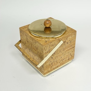 Vintage MCM Cork & Brass Ice Bucket, Mid Century Modern, Bar Cart Accessories