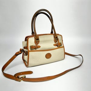 Bolso de hombro, cartera, bolso de mano, bolso vintage Dooney & Bourke en marfil y marrón, de los años 80, fabricado en EE. UU.