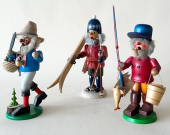 Vintage Steinbach Ulbricht Figuras de fumadores alemanes Erzgebirge Räuchermännchen – Bebedor de cerveza de guardia de acordeón – Madera tallada a mano