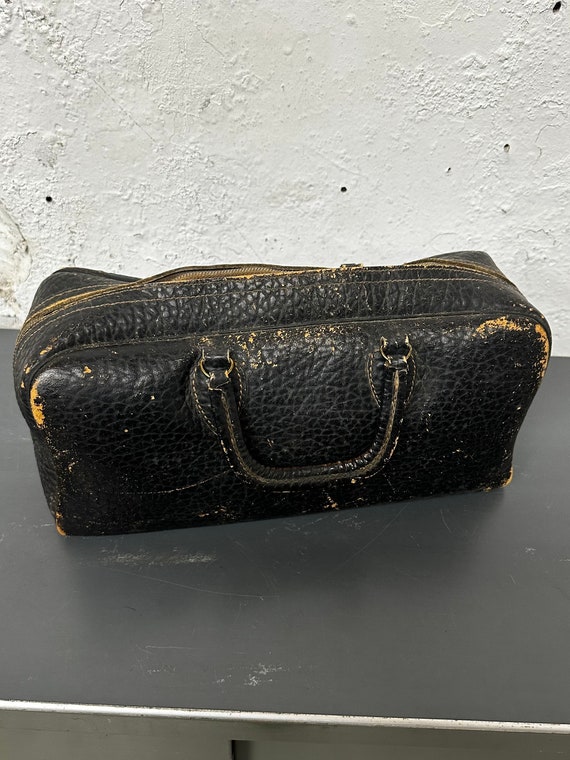 Vintage Doctors Bag, Black Leather Purse, Leather 