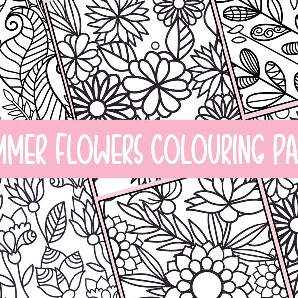 Summer Flowers Colouring Pages, Adult Coloring Book, Childrens Coloring Book, Digital Download, Homeschool Printables, Print at Home