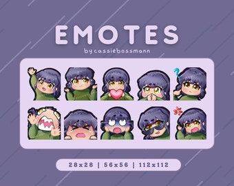 10 Short Black Hair Light Skin | Chibi Emotes Set | Twitch, Discord, YouTube Emote Sets for Streamers | Streaming Cute Kawaii Pack