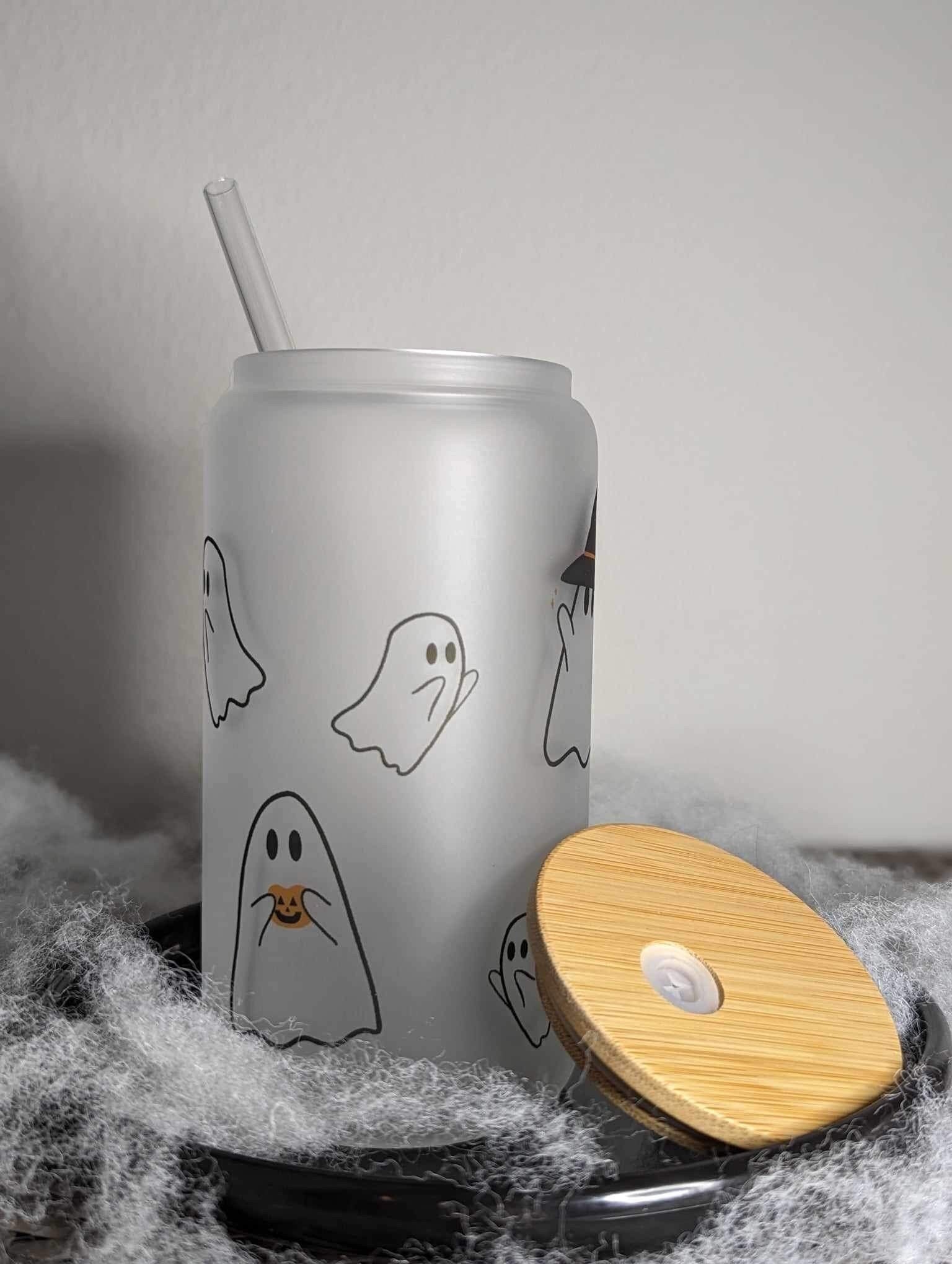 Halloween Glass Can, Ghost Glass Cup, Iced Coffee Glass for Spooky Sea –  Avrit Oliver Designs LLC