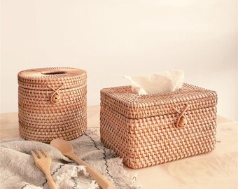 Rattan Tissue Dispenser- Retro, Napkin Holder, Decoration, Woven, Container, Tissue Box, Home Decor, Dispenser, Wet Wipe, Gift, Bamboo