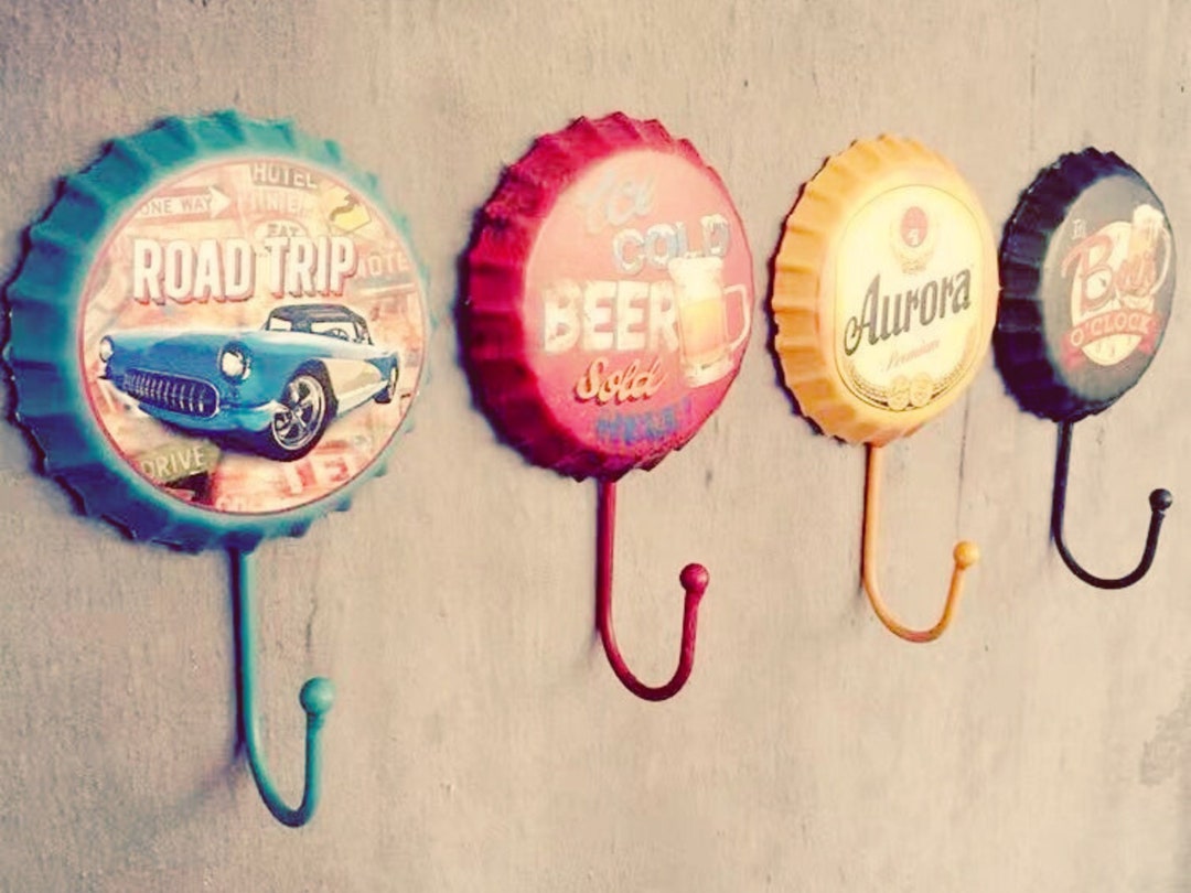 Retro Bottle Cap Hooks Hanger, Retro, Home Decor, Decoration, Beer Cap