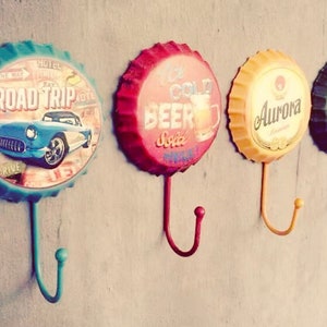 Retro Bottle Cap Hooks- Hanger, Retro, Home Decor, Decoration, Beer Cap, Wall, Metal, Vintage, Industrial, Coat Hanger, Hanging, Bar, Cafe