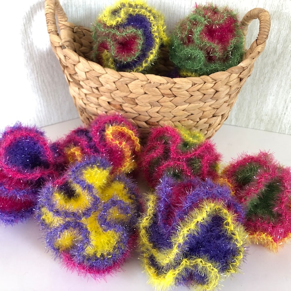 Colorful Coral Crochet Dish Scrubbies Set - Durable Kitchen Cleaning Tools - Reusable Pot Scrubbers - Eco-Friendly Washcloths-Practical gift