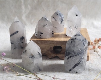 Black Rutilated Tourmaline Quartz Small/Tiny Towers - Stone of Steadfast Protection Inside - Choose Your Own