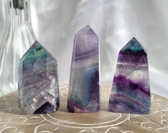 Rainbow Fluorite Towers - Deep Color Bands - Green and Purple Rainbow Fluorite - Choose Your Own - White and Rainbow Flashes