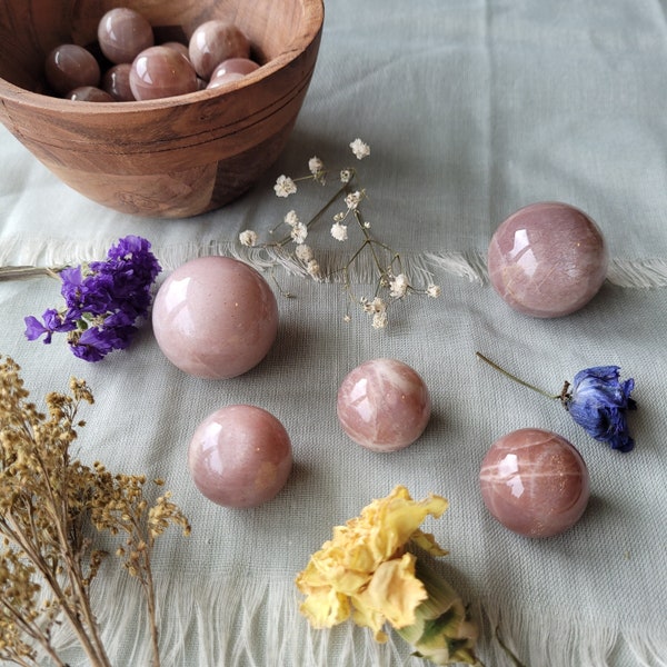 Small Peach Moonstone Spheres - Opalescent Pearly Sheen - Blush Pink Tones and Radiant Orange Flashes! - Choose Your Own