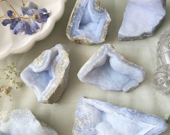 Blue Lace Agate Raw Freeform Crystal Pieces – Visible Banding, Druzy Specimens, Sparkly Botryoidal Surfaces