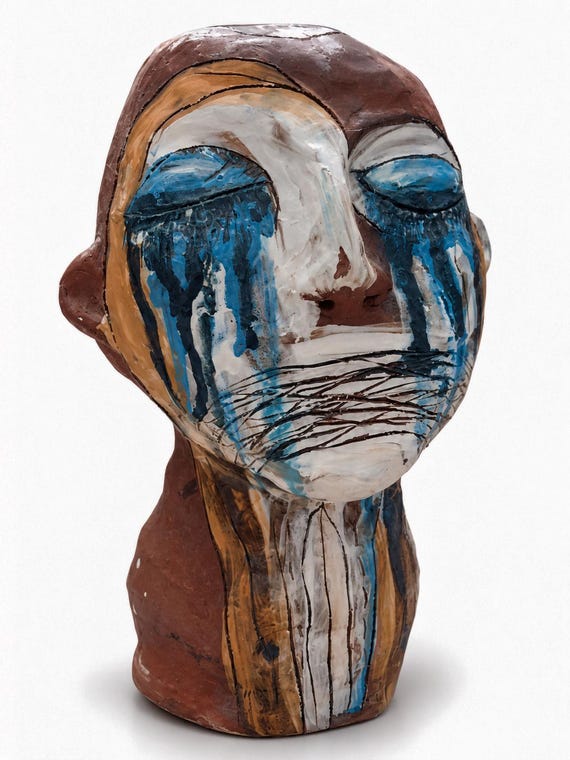 One-of-a-Kind Handmade Ceramic Sculpture "The Mourner" — Expressive Head Sculpture by Maria Granovskaya