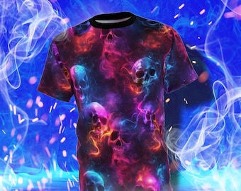 Neon Skulls - Skulls and Smoke Pattern AOP Shirt - Spoopy all over print T-Shirt - AOP Tee Shirt - Unisex All Over Print T Shirt