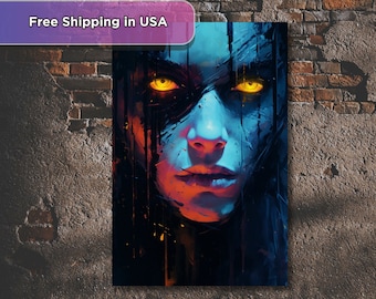 Burning Intentions - Awesome Cyberpunk Oil Painting Print on Canvas