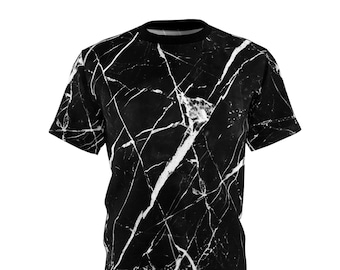 Klassische Eleganz - Schwarz-Weiß-Marmor AOP T-Shirt - All Over Print T-Shirt - Marmor Muster - Unisex All Over Print T-Shirt