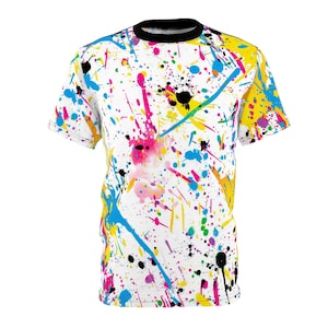 Paint Splatter Pattern on White AOP Shirt - Rad Paint Shirt - Funky all over print T-Shirt - AOP Tee Shirt - Unisex All Over Print T Shirt