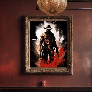 Awesome Cowboy Silhouette Painting - Gunslinger Oil Painting - Wall Art - No Frame - Print on Canvas - Splatter Style Art Print