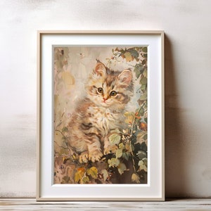Vintage Style Print of Fluffy Kitten Painting - Soft Color Painting - Vintage Painting - Painting Printed on High Quality Canvas