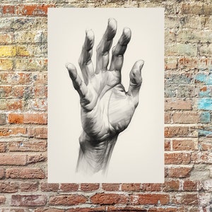 Charcoal Drawing of a Hand - Canvas Print of Charcoal Pencil Sketch - High Quality Print on Canvas - No Frame - Beautiful Artwork