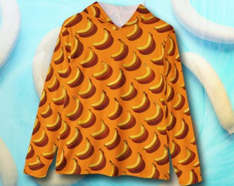 Funny Banana Pattern Hoodie | Bright Orange All-Over Print
