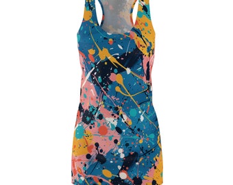 Fun Paint Splatter Pattern Dress - Fun and Funky Blue Dress - All Over Print Dress - Women's AOP Lightweight Racerback Dress