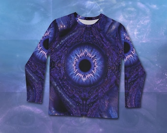 Camisa de manga larga con estampado de ojos morados espeluznantes / Mirando hacia atrás