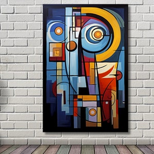 Colorful Abstract Cubist Painting Printed on Canvas