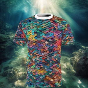Écailles de sirène magiques arc-en-ciel - impression intégrale - chemise unisexe AOP arc-en-ciel - livraison gratuite aux États-Unis