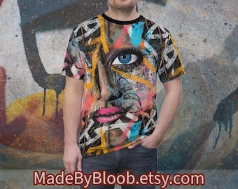 Retrato - Graffiti en el patrón de pared de hormigón - Camisa de arte callejero AOP - Camiseta con estampado completo - Camiseta AOP - Camiseta unisex con estampado completo