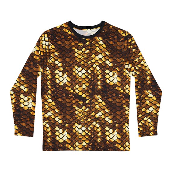Chemise Homme Manches Longues Imprimé Dragon Doré - Coupe Ample, Col En V - Tissu Polyester Léger - Tailles S à 2XL