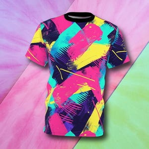 Camiseta Pincelada Abstracta - Camiseta Gráfica Colorida, Top con Estampado Artístico