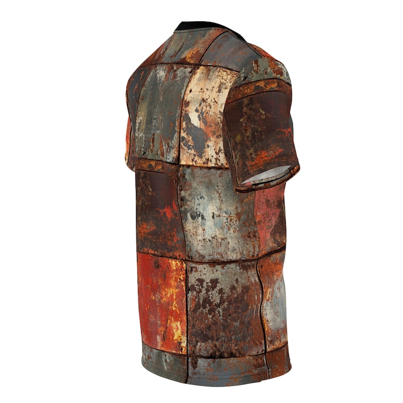 Metal AF - Rusty Scrap Steel Plate Armor Pattern Unisex Tee, All Over Print Shirt, Unique Casual Wear, Heavy Metal Tee image 5