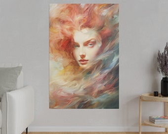 A Face on the Wind - Impasto Abstract Painting - Red, White, Green - Painting Printed on Canvas