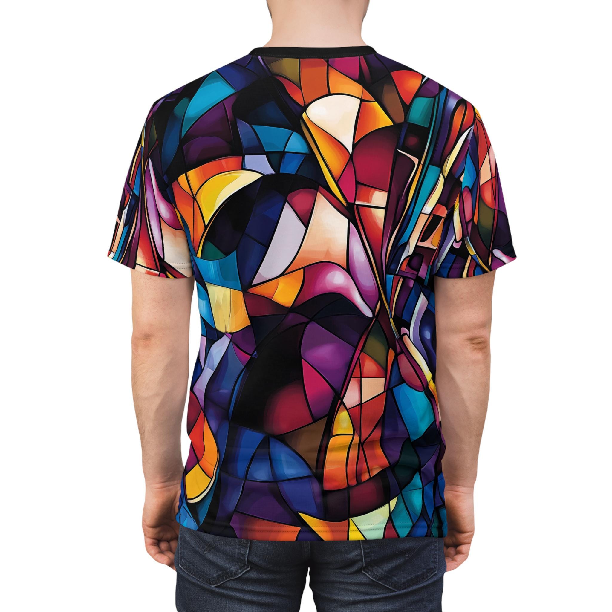 トップス Mame Stained Glass Printed Top Stained Glass Tee, Colorful All Over Print T-shirt, Unisex Graphic