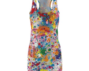 Cute Paint Splatter Pattern Dress - Fun and Funky White Dress - All Over Print Dress - Women's AOP Lightweight Racerback Dress