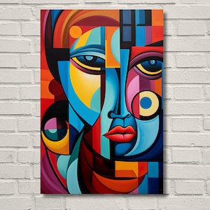 Beautiful Cubist Abstract Portrait Painting Printed on Canvas