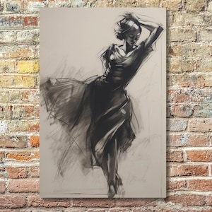 Charcoal Sketch of a Flamenco Dancer - canvas gallery wall art - Gorgeous Gesture Drawing - Movement & Motion - art print on canvas