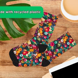 Cute as a Button - Cool Socks with a Button Pattern Print - Made with Recycled Polyester - Buttons - great gift for sewer or seamstress