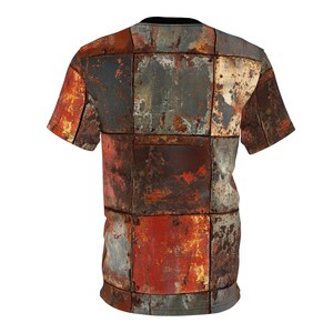 Metal AF - Rusty Scrap Steel Plate Armor Pattern Unisex Tee, All Over Print Shirt, Unique Casual Wear, Heavy Metal Tee image 3