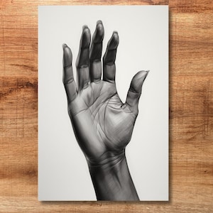 Pencil and Charcoal Rendering of a Hand - Canvas Print of Charcoal Sketch - High Quality Print on Canvas - No Frame - Beautiful Artwork