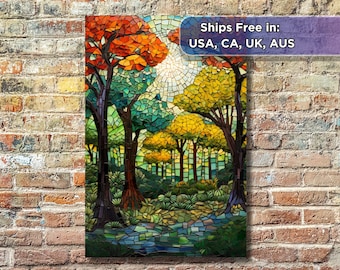 Glass Tile Mosaic of Forest Stream - Print on Canvas