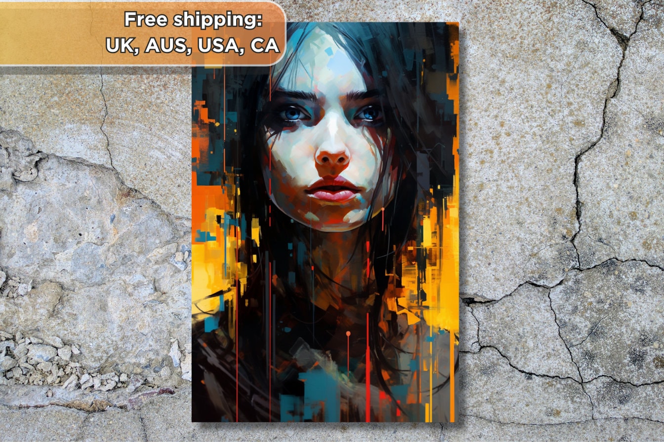 Bytes of Gold - Cyberpunk Oil Painting Print on Canvas