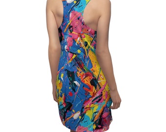 Funky Layered Paint Splatter Pattern Dress - Fun and Funky Dress - All Over Print Dress - Women's AOP Lightweight Racerback Dress